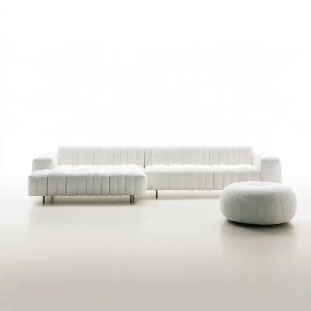 Sofá con asiento alargado y tapizado acanalado - blanco