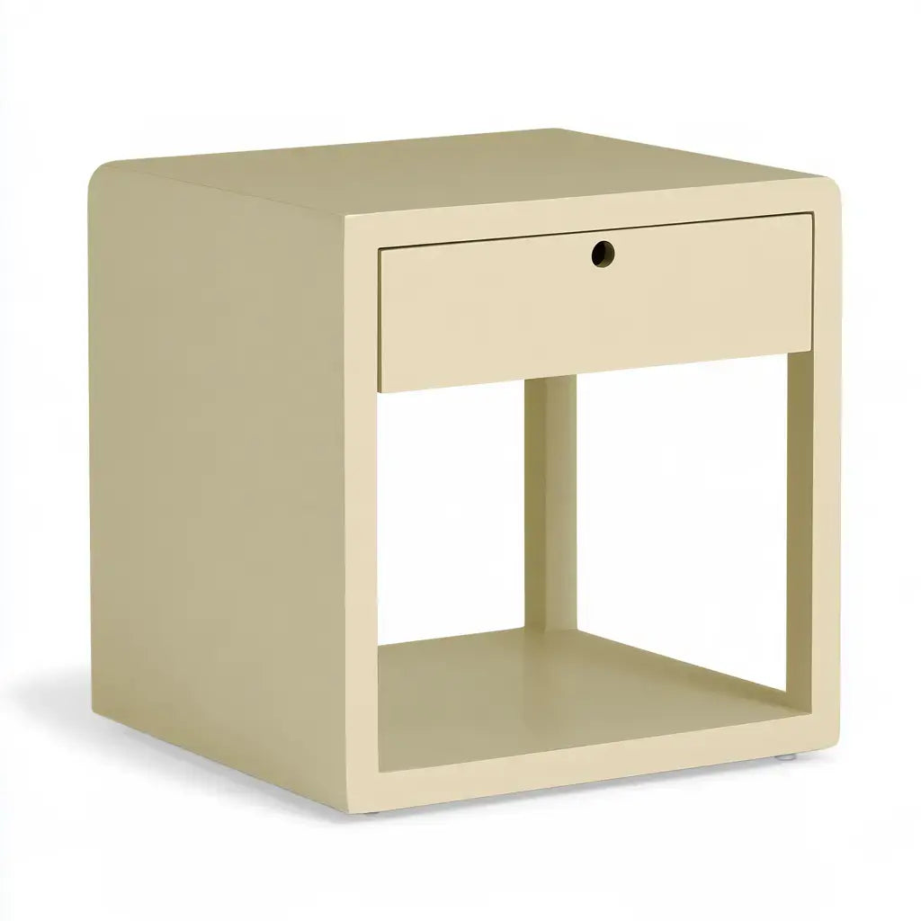 Mesita de noche con cajón y hueco inferior abierto - beige