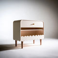Mesita de noche con cajón y borde inferior ondulado - beige/marrón