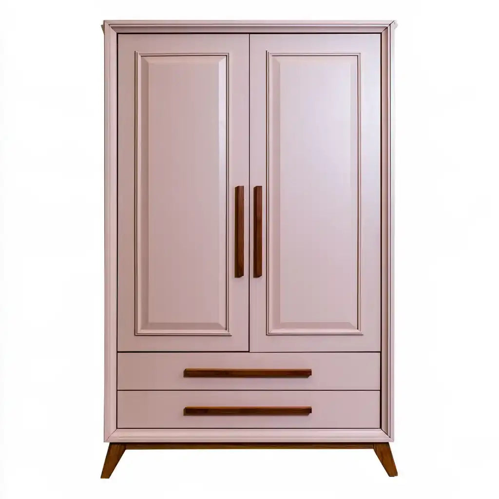 Armario con puertas molduradas y cajones bajos - rosa
