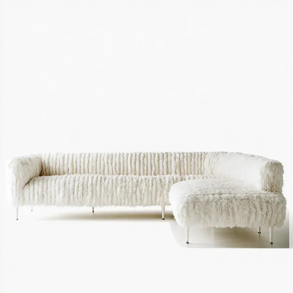 Sofá con asiento alargado y tapizado acanalado - beige