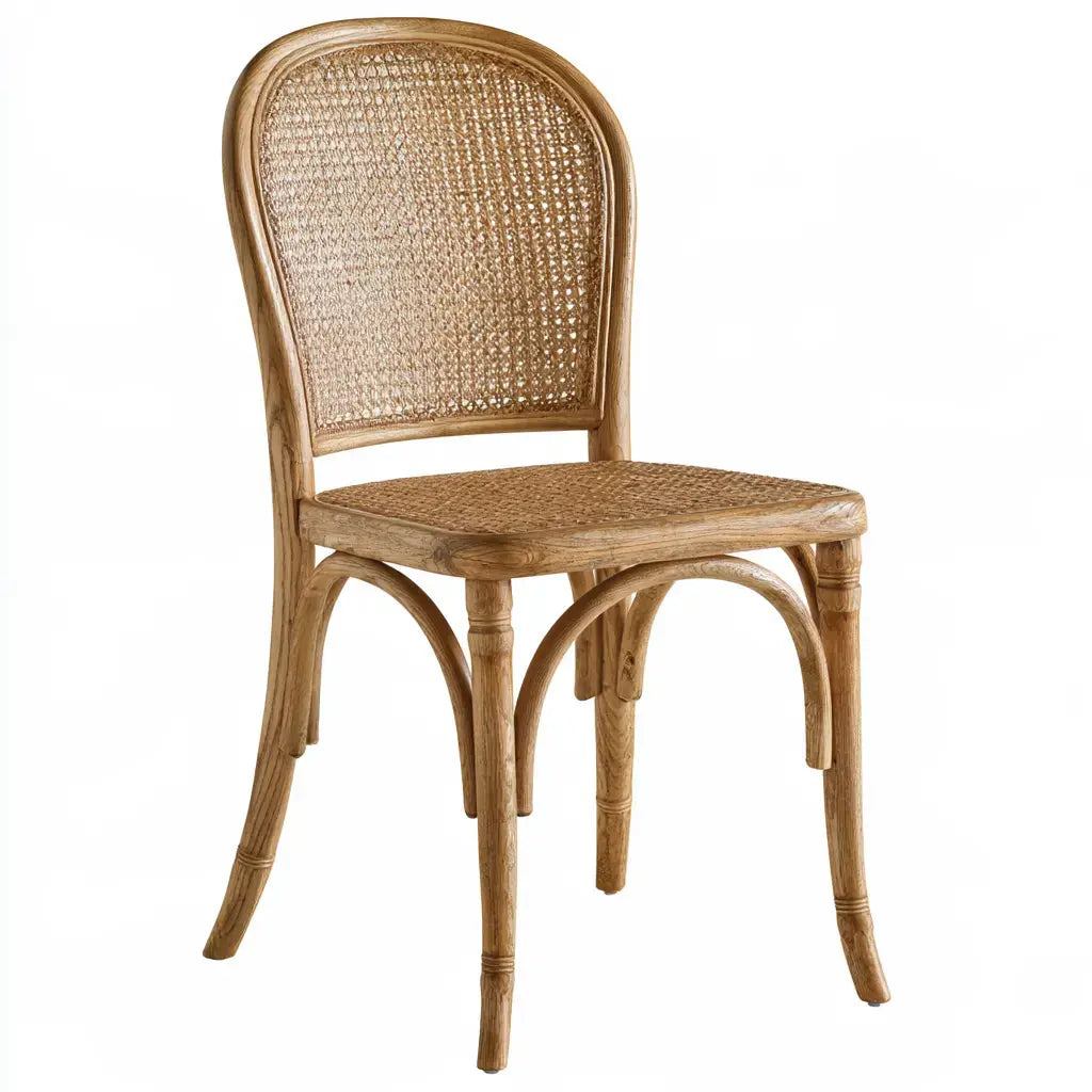 Silla con respaldo de rejilla y patas curvas - marrón