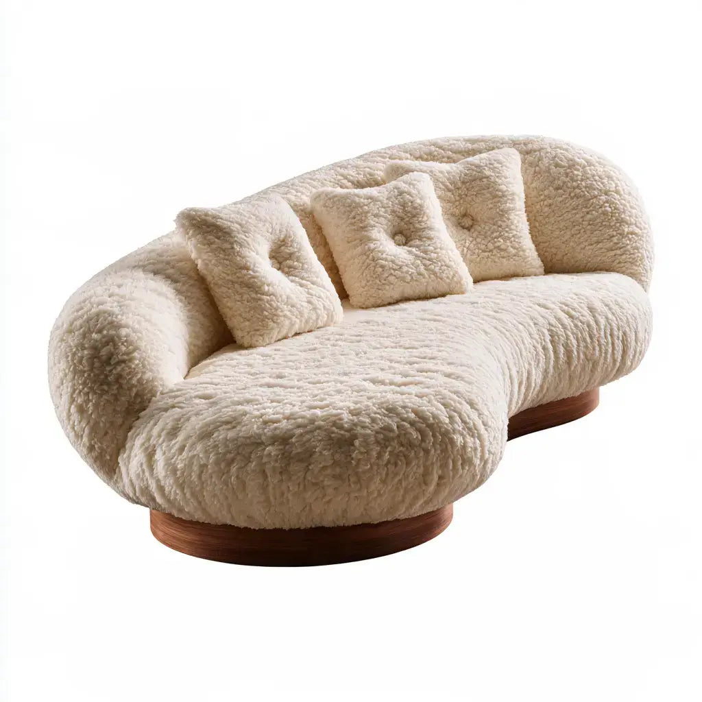 Sofá con contorno curvo y cojines decorativos - beige