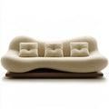 Sofá con contorno ovalado y cojines decorativos - beige
