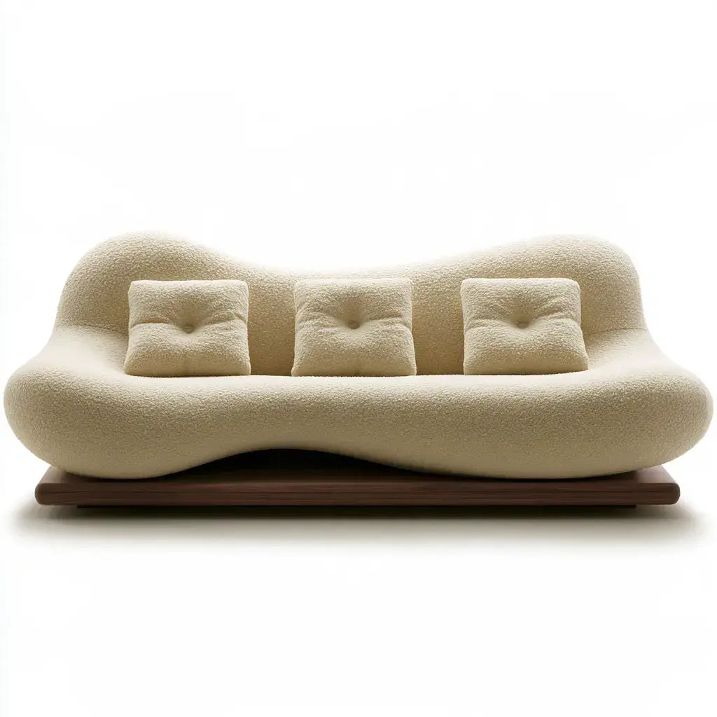 Sofá con contorno ovalado y cojines decorativos - beige